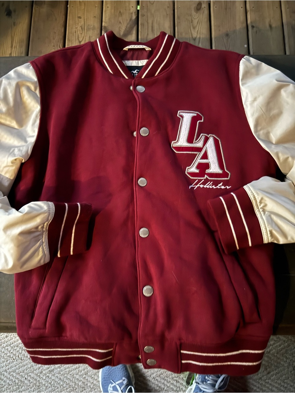 Hollister Maroon and Cream LA Varsity Jacket - Picture 3 of 8